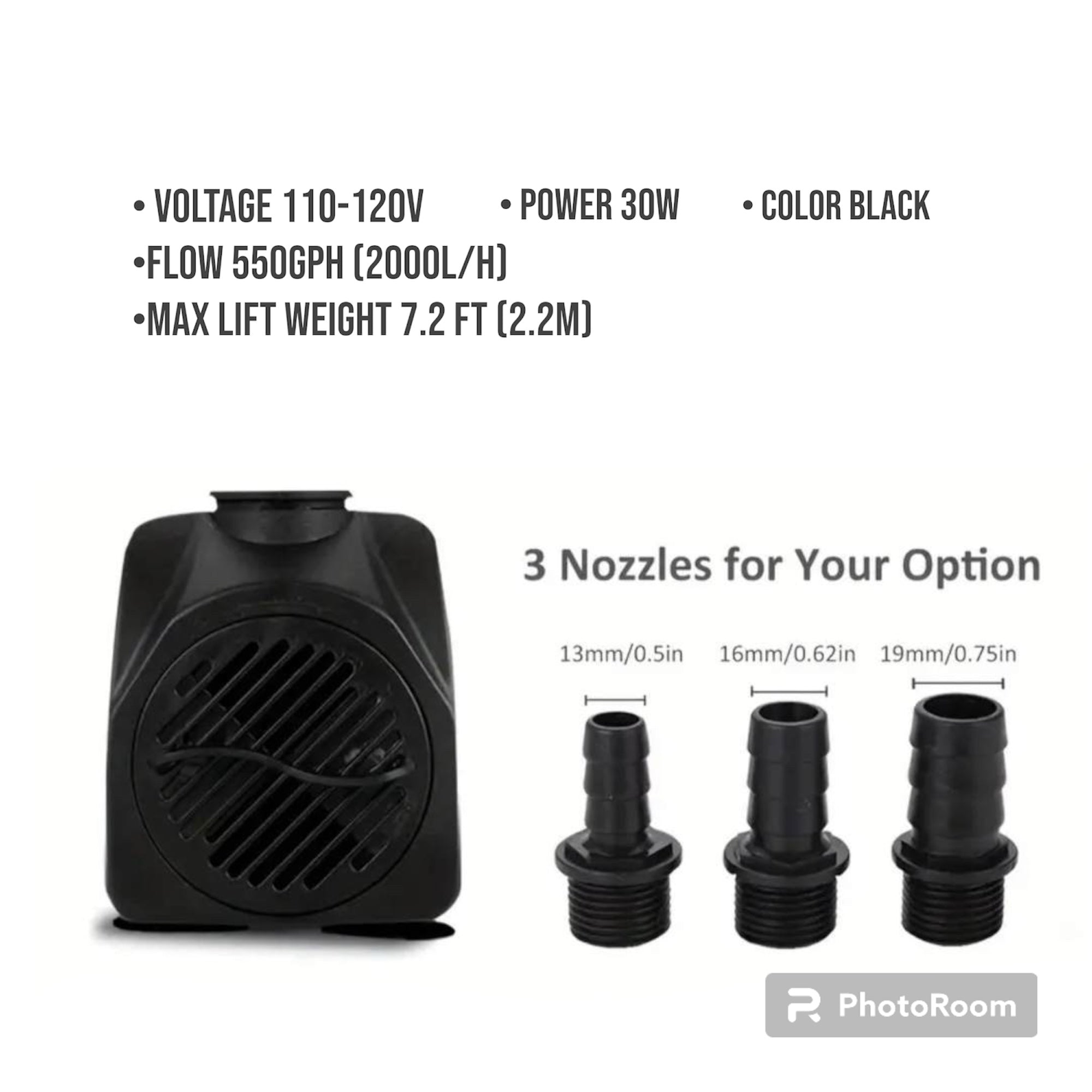SUBMERSIBLE PUMP 30W - 550GPH(2000L/H)